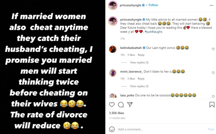 Princess Shyngle Advices Married Women To Start Cheating On Their Husbands