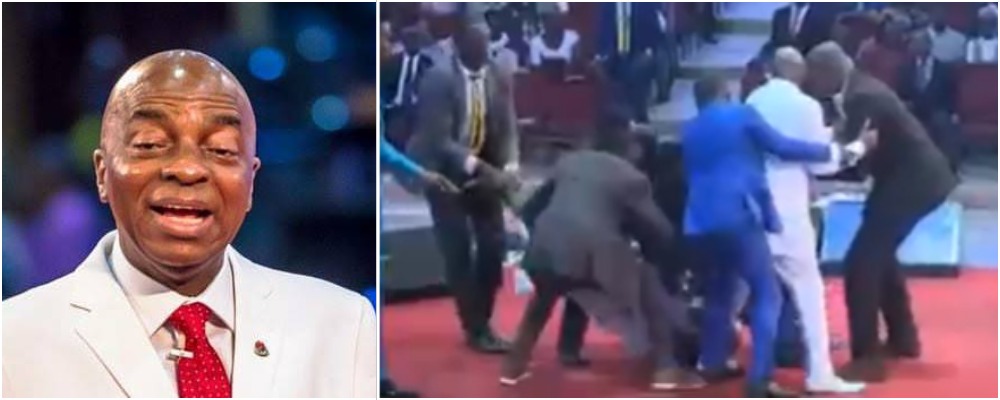 Drama As Strange Man ‘Attacks’ Bishop Oyedepo While Preaching On The Altar [Video]