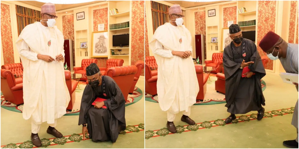 El-Rufai Kneels Before Buhari, Says President Will Move To Kaduna After His Tenure