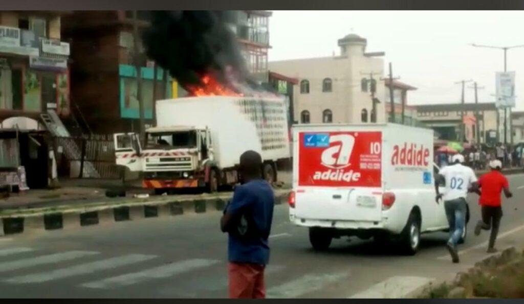 The truck that crushed students at Ojodu Lagos set ablaze
