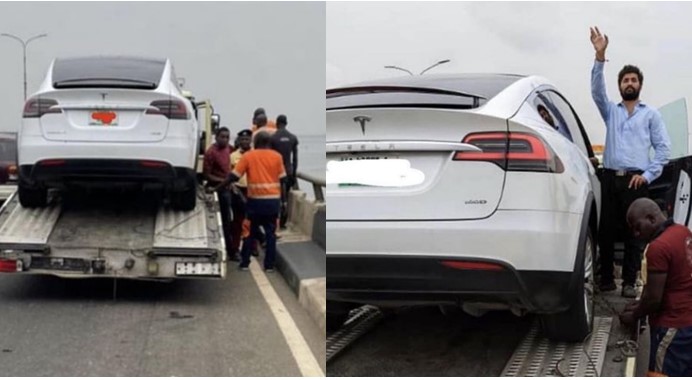 Tesla Car Battery Dies On Third Mainland Bridge In Lagos [Photos]