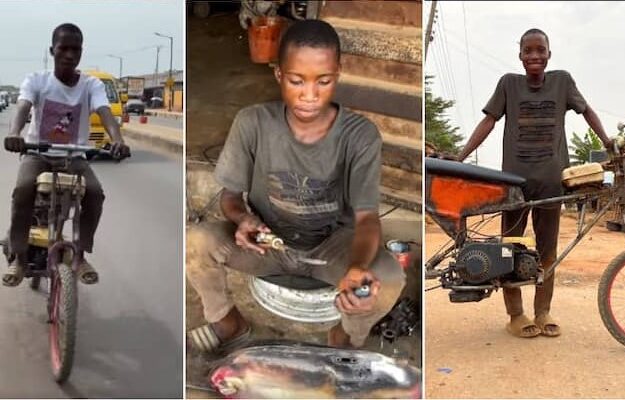 16-Year-Old Nigerian Boy Converts His Bicycle To Okada Using Generator Engine