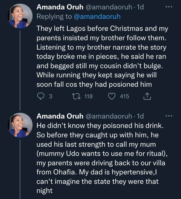Actress Amanda Oruh narrates how her brother was almost used for ritual in December by their cousin for N500k 