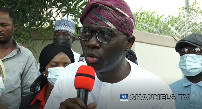 Lagos State Governor Babajide Sanwo-Olu addressed reporters ​after casting his vote in the Lagos local government elections on July 24, 2021
