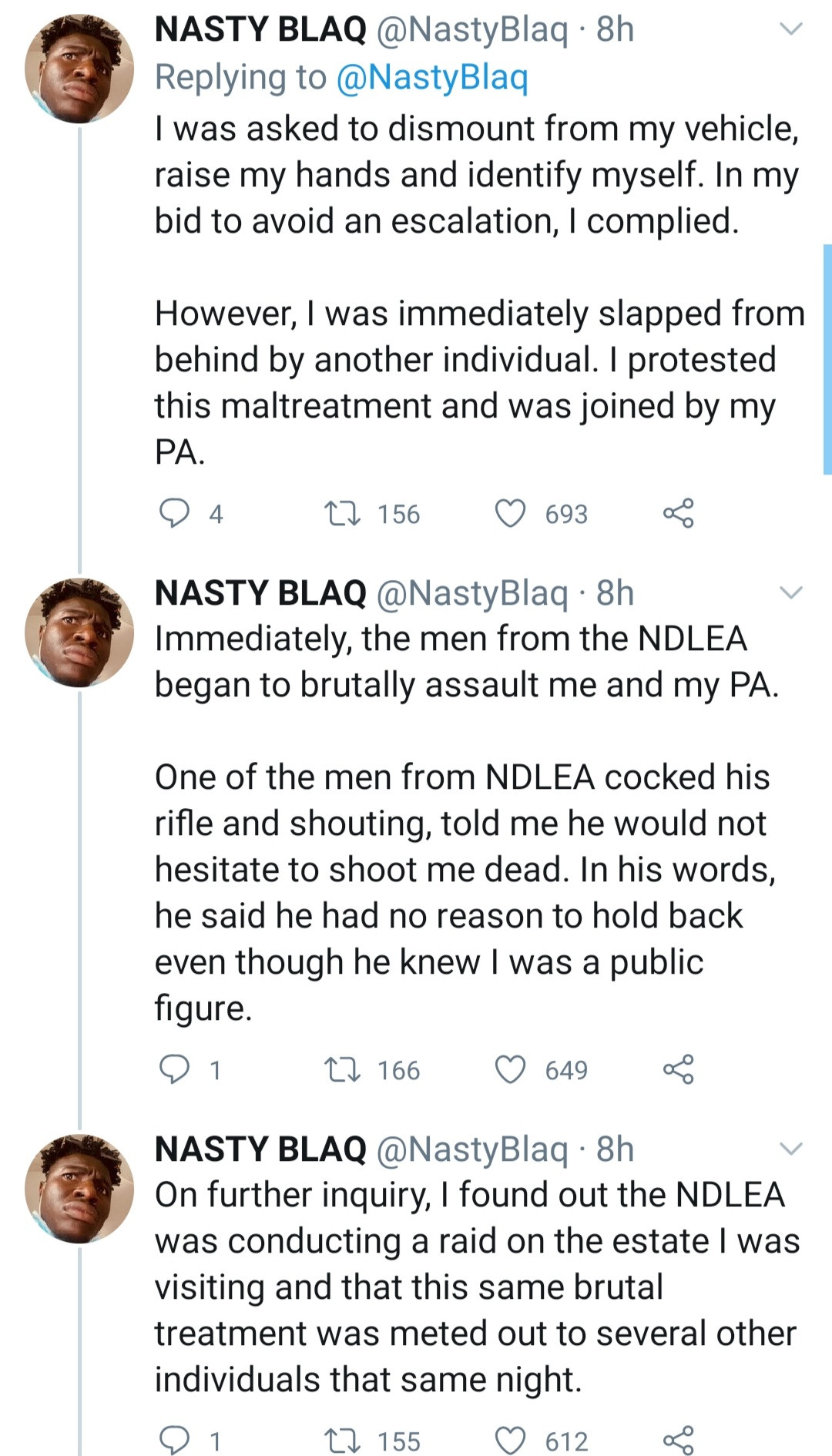 "I will pursue every legal avenue" Skit maker, Nasty Blaq accuses the NDLEA of assaulting him and others during raid on estate
