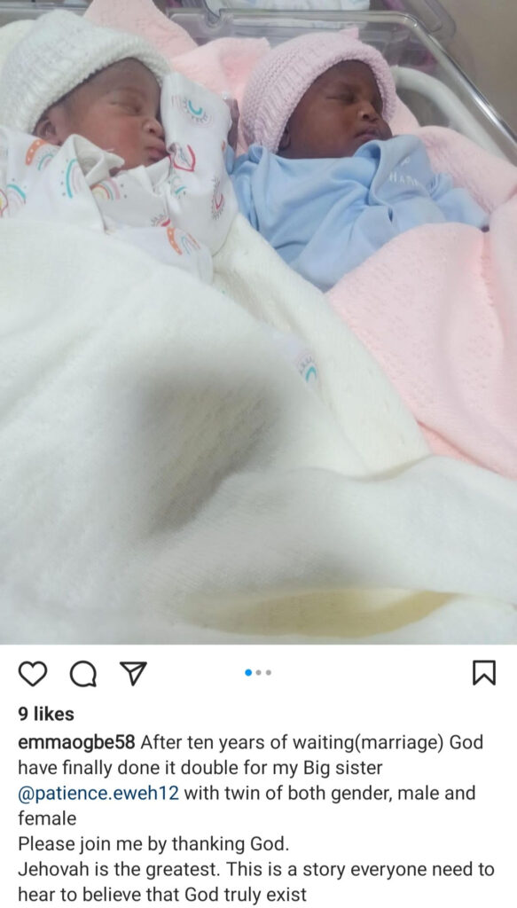 Nigerian Couple Welcomes Set Of Twins After Ten Years Of Marriage