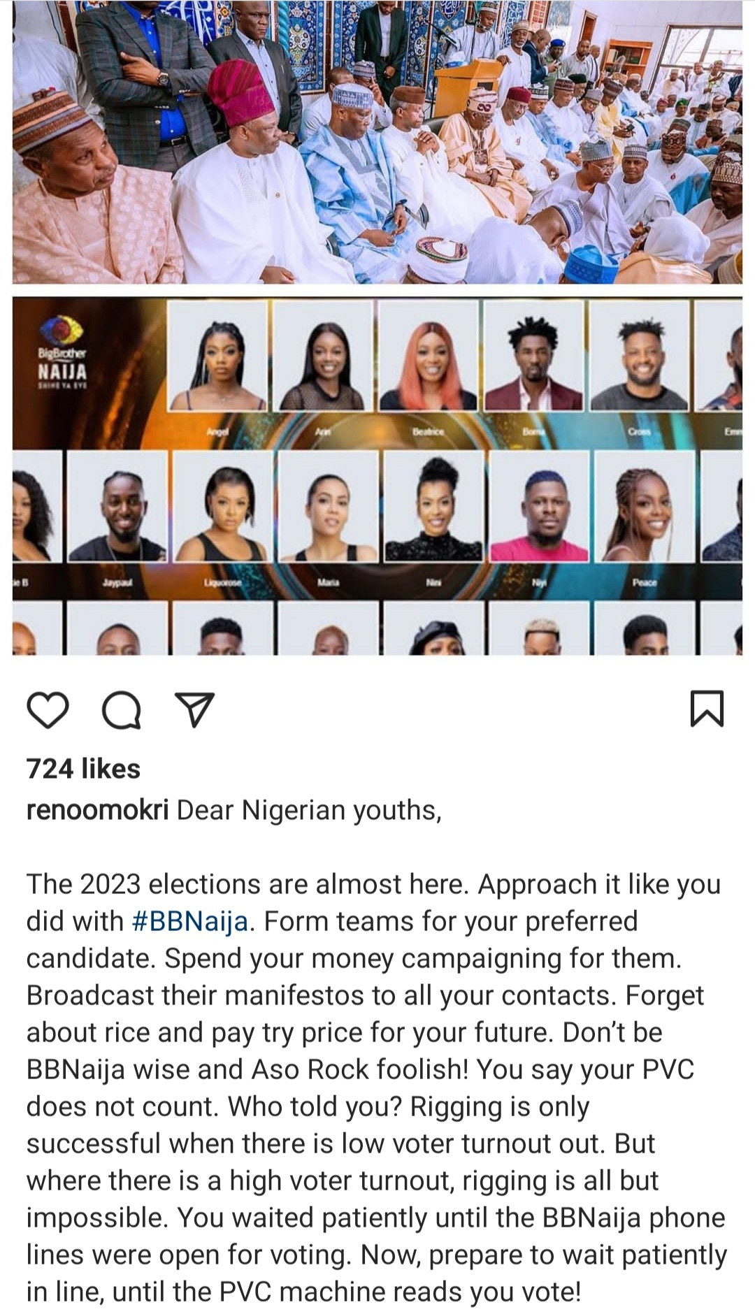 Approach Nigerian elections like you did with BBNaija - Reno Omokri tells Nigerian youths