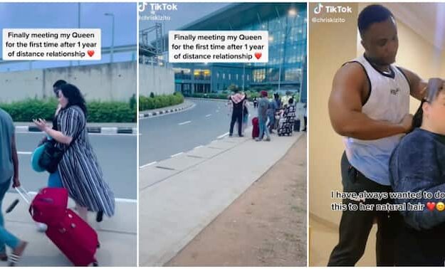 Nigerian Man Finally Meets Oyinbo Lady He’s Been Dating Online for a Year (Video)
