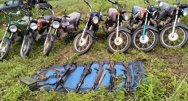 These weapons were recovered from terrorists, the Kaduna state government said on August 13, 2022.