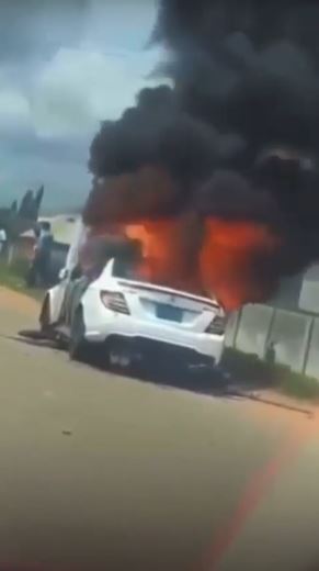 Brand New Mercedez Benz Set Ablaze After Driver Killed Pregnant Woman (Video)