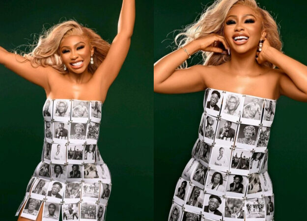 ‘Why is Buhari not there?’ – Mercy Eke’s Independence Day paper-dress stirs controversy