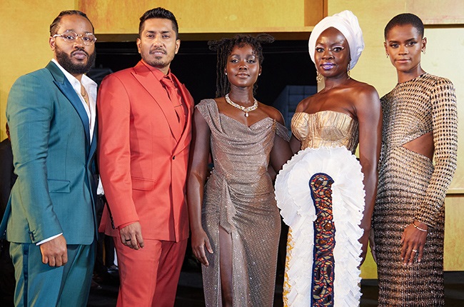 (L to R) Ryan Coogler, Tenoch Huerta Mejía, Lupita Nyongo, Danai Gurira and Letitia Wright attend the African Premiere of Black Panther: Wakanda Forever on 6 November 2022 in Lagos, Nigeria.