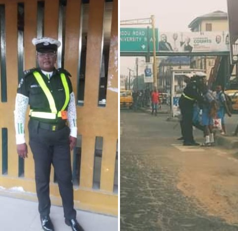 Nigeria Police Force Hails Female Officer Tending to Lagos School Pupils (Photo)