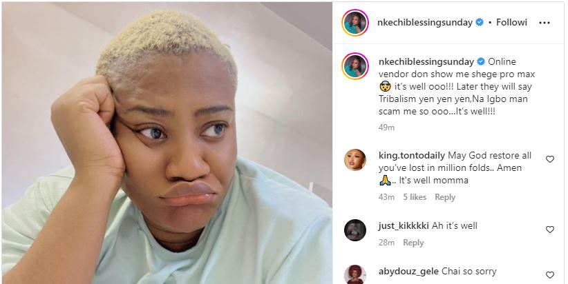 Actress Nkechi Blessing Laments As She Accuses Igbo Man Of Scamming Her