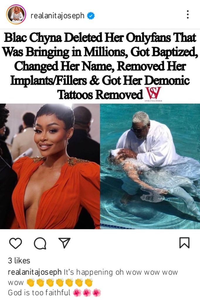 Anita Joseph Reacts As Blac Chyna Removes Her 'Demonic' Tattoo, Implants After Finding God