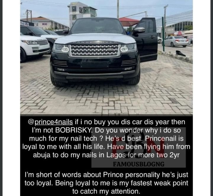 Bobrisky Vows To Buy Range Rover For His Nail Technician After Gifting Him iPhone 14
