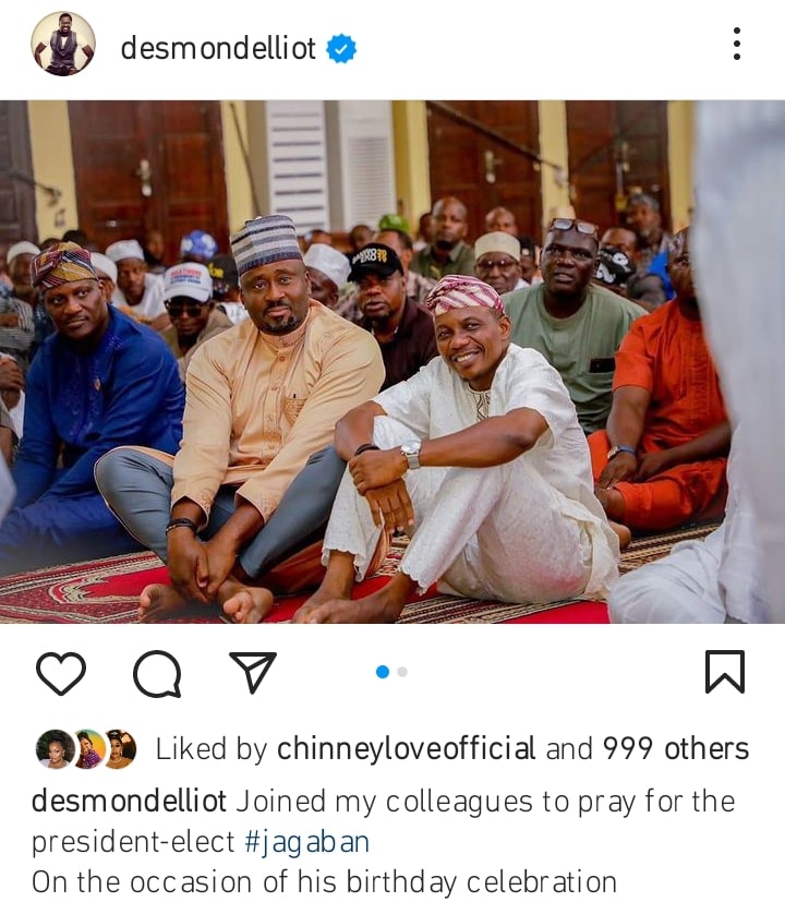 Desmond Elliot Join Muslims To Pray For Tinubu In Mosque