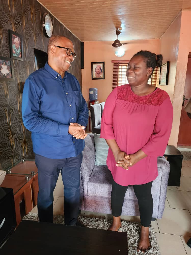 Peter Obi Visits Woman, Jennifer Efidi Attacked By Thugs On Election Day In Lagos [Photos]