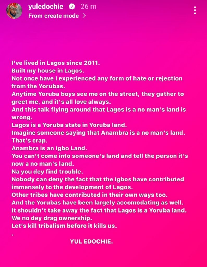 "We No Dey Drag Ownership" - Yul Edochie Speaks On Lagos Being No Man’s Land
