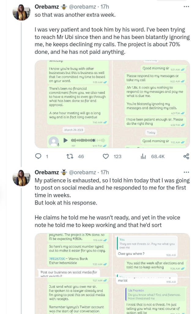 Lady Calls Out Ubi Franklin For Refusing To Pay The Money He Owes For Her Service