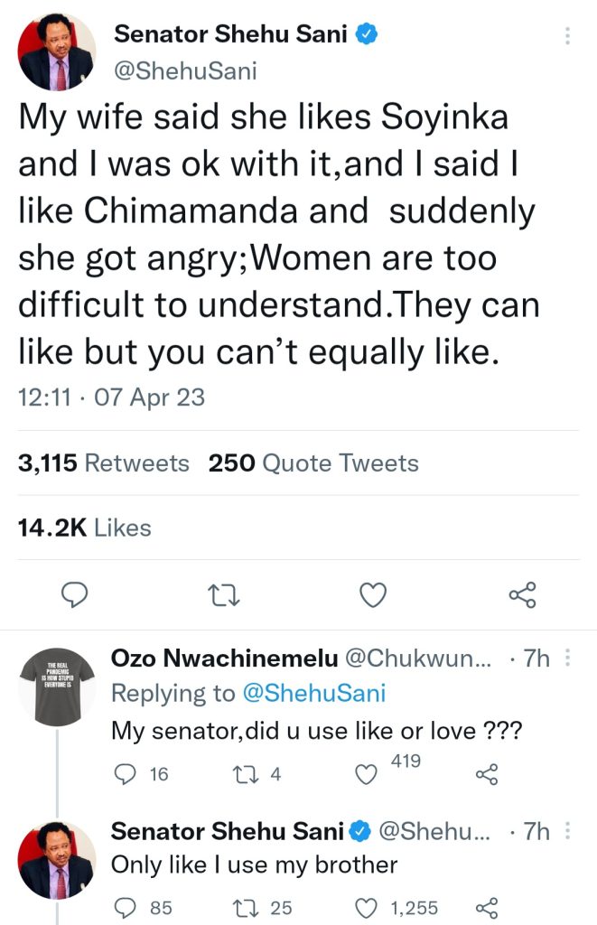 My Wife Got Angry When I Told Her That I Like Chimamanda Adichie - Shehu Sani