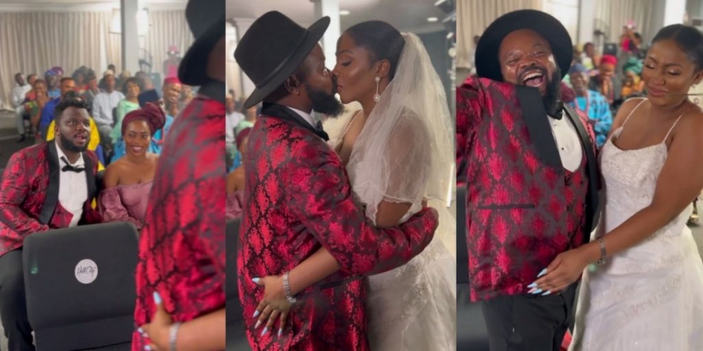 Nedu Wazobia Kisses Mercy Eke Passionately As They Get Married In Church [Video]