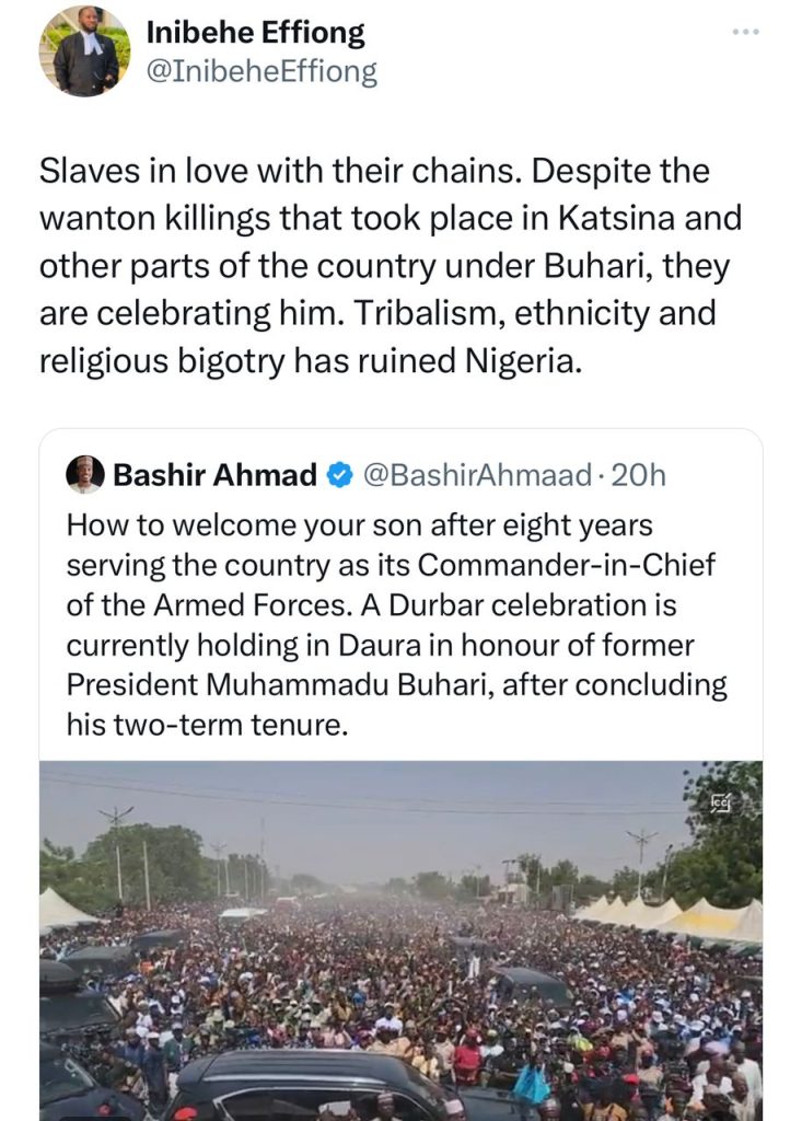 Bashir Ahmad Reacts After Inibehe Effiong Called Katsina Residents "Slaves" For Celebrating Buhari