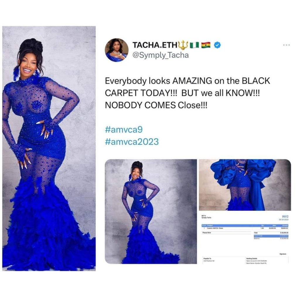 Big Brother Naija star Tacha Rocks ₦9.2m dress to 2023 AMVCA 5