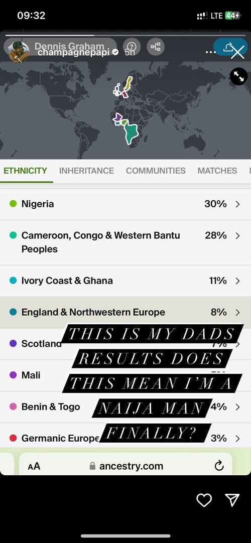 Drake shares father's ancestry results showing he's Nigerian