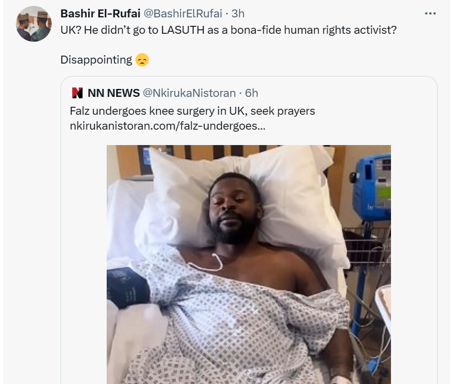 Governor El-Rufai’s Son, Bashir Slams Falz For Undergoing Surgery In UK Instead Of Nigeria
