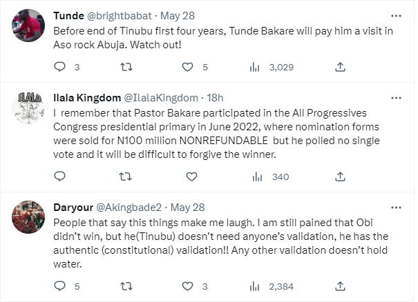 Nigerians Reacts As Tunde Bakare Vows He Will Never Call Tinubu "My President"