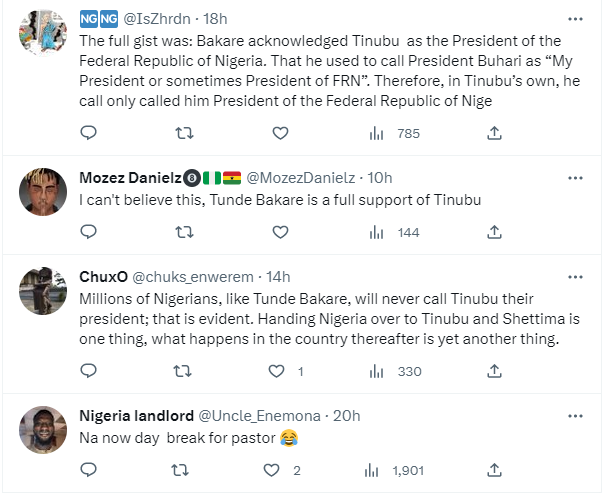 Nigerians Reacts As Tunde Bakare Vows He Will Never Call Tinubu "My President"