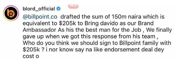 Tech Guru, BLord Cries Out As Davido Demands $5m For One-Year Endorsement Deal