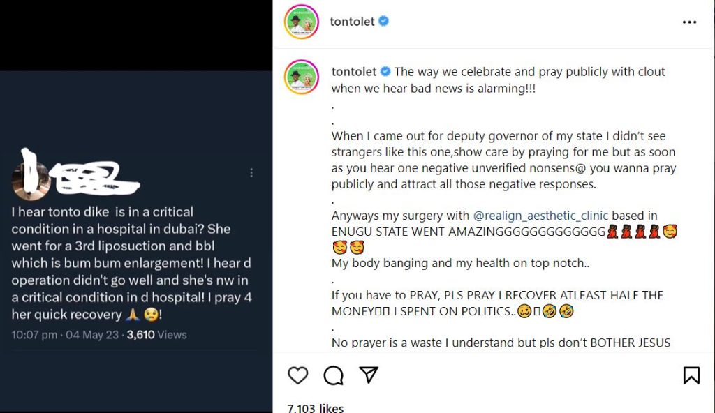 Tonto Dikeh Denies Suffering Complications After Underging Third Liposuction Surgery