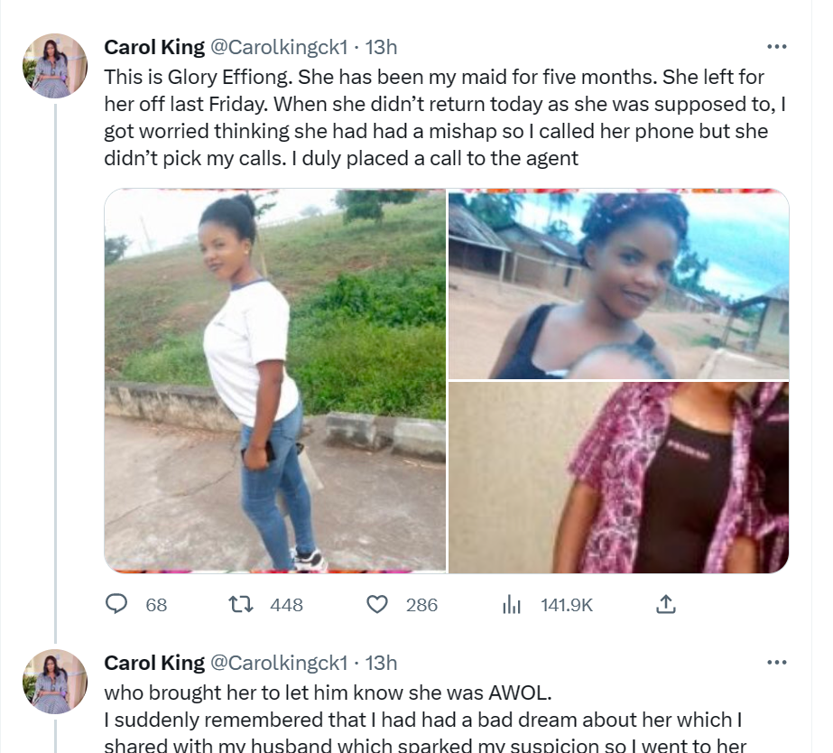 Actress Carol King calls out her househelp who allegedly absconded with her $700 and €40 13