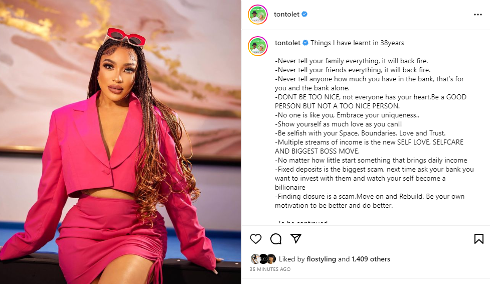 Finding Closure Is A Scam, Never Tell Your Family And Friends Everything - Tonto Dikeh