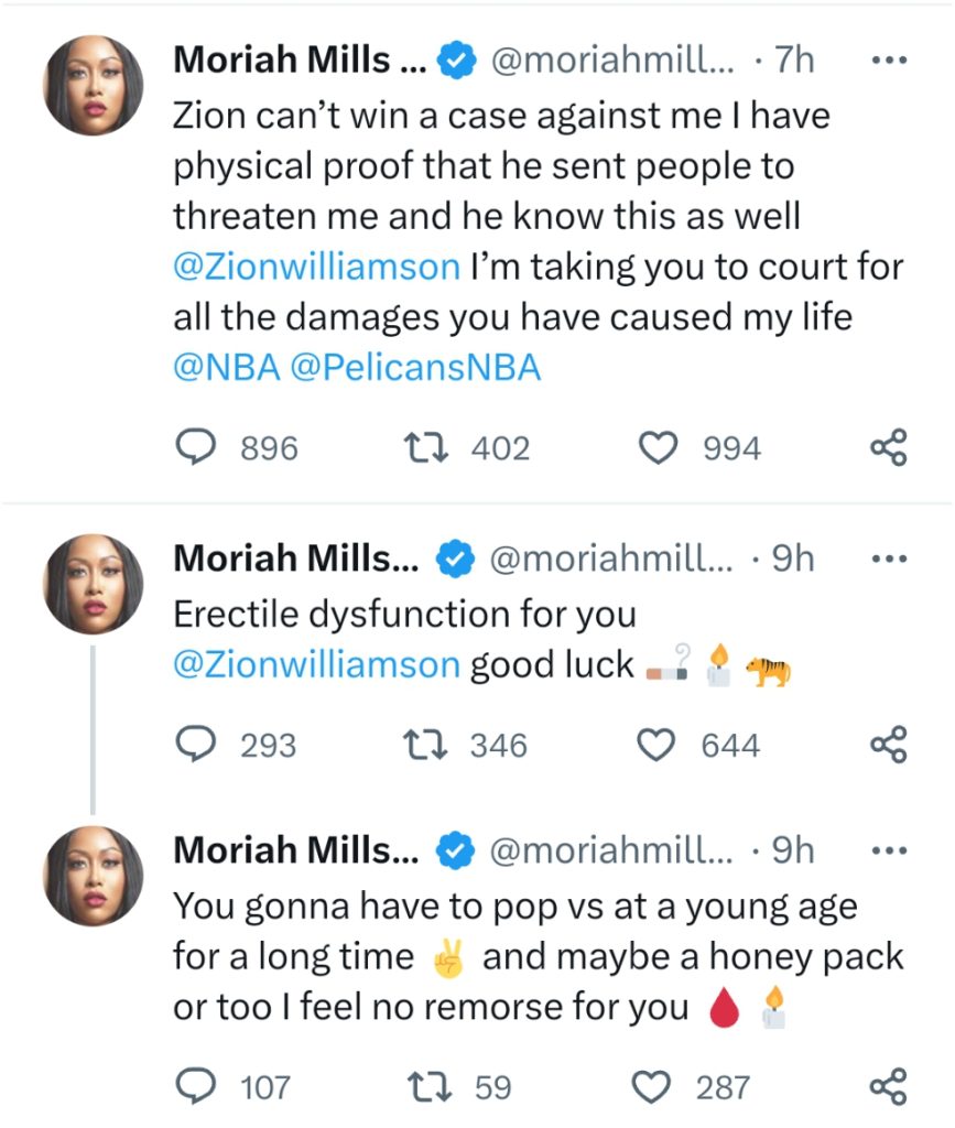 P0rnstar, Moriah Mills Threatens To Release Zion Williamson's Sεx Tapes After He Cheated On Her