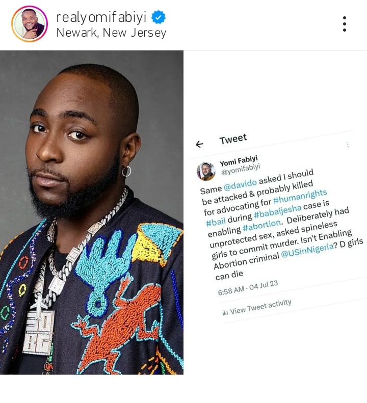 Davido Is A Disgrace For Secretly Demanding Killing Of Innocent Children - Yomi Fabiyi