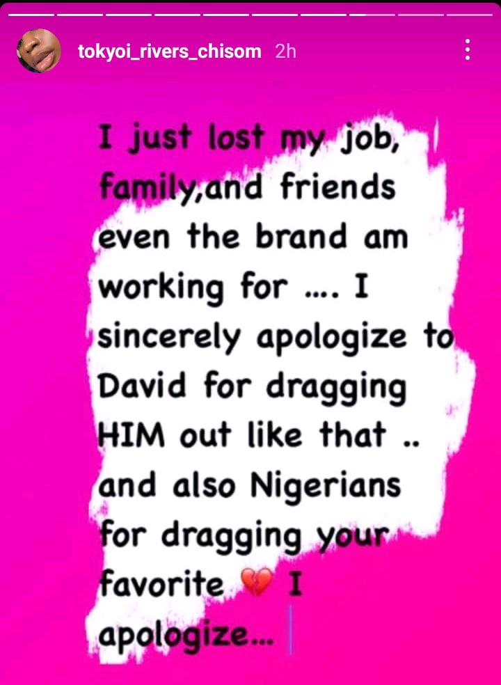 Davido's Accuser, Chisom Apologizes To Him, Says She Lost Her Job, Family And Friends