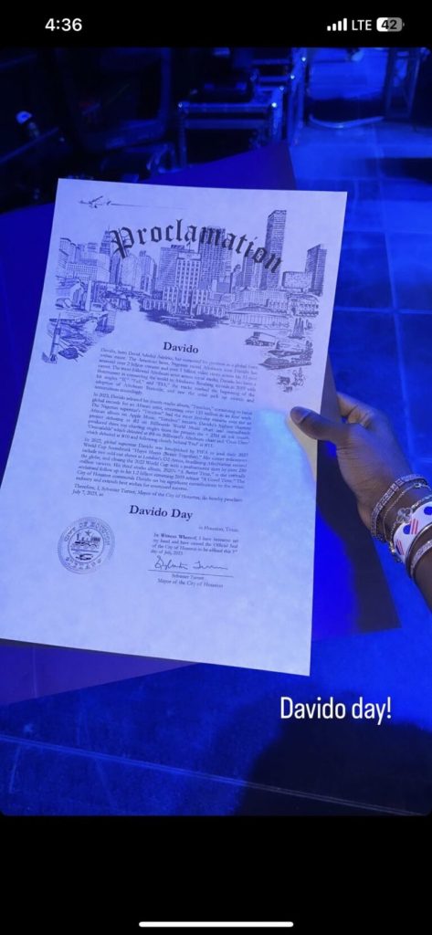 US Mayor Declares July 7 As Davido Day In Houston