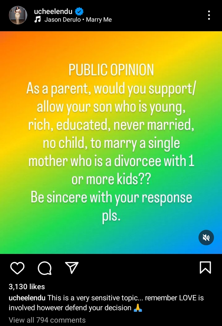 "As Parent, Will You Allow Your Rich Educated Son Marry A Single Mother?” - Uche Elendu Asks