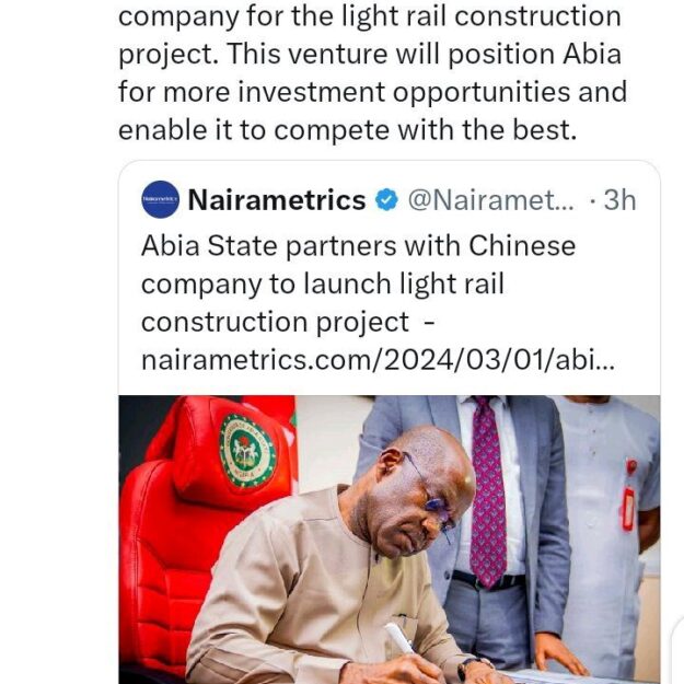 Bashir Ahmad reacts after Otti announced partnership with Chinese coy to launch rail project